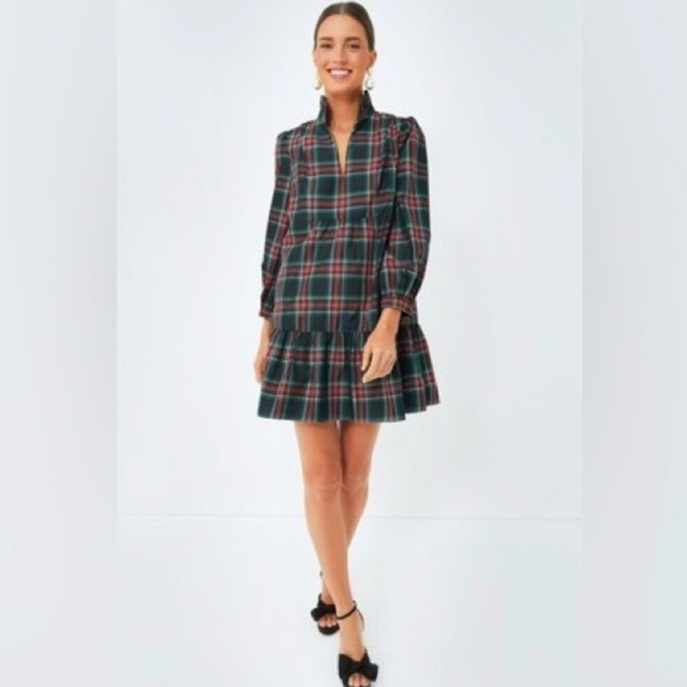 Tuckernuck Palmerston Tartan Plaid Drop Waist Long Sleeve Mini Dress Size XS
